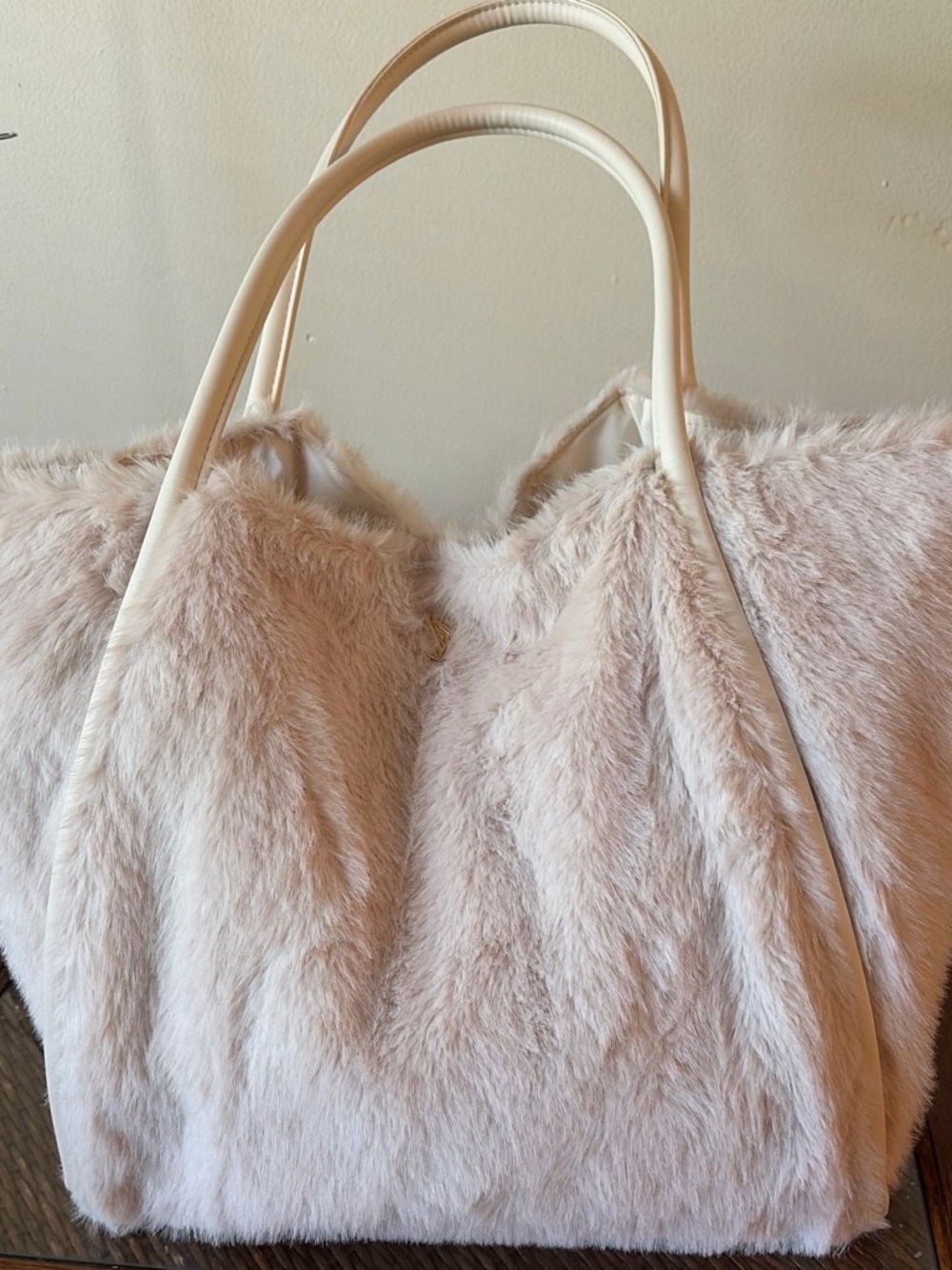 Victorias secret Plush Faux Fur Tote Bag in Light ivory